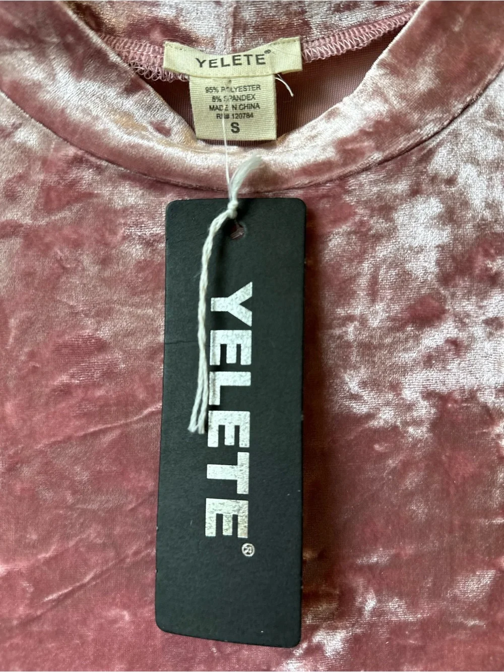 NWT Yelete Dusty Rose Crushed Velvet T-Shirt Mini Dress S